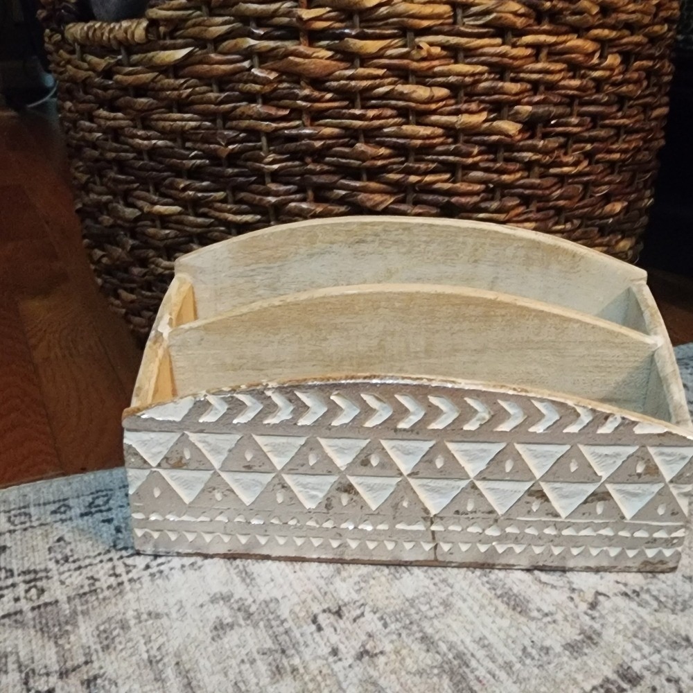 Wood Hand Carved Mail Letter Desk Organizer India